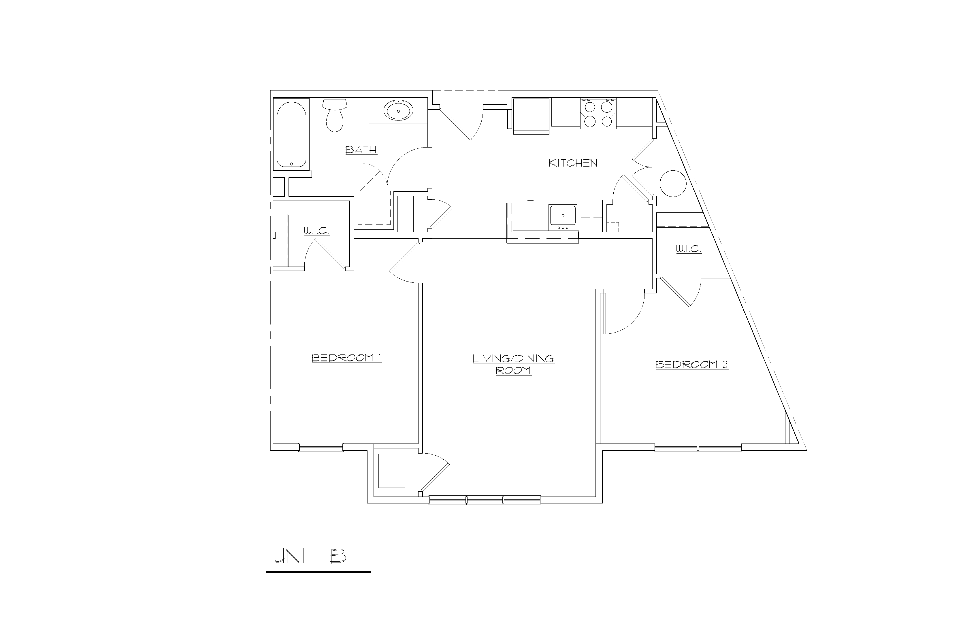 Floor plan for 2 beds, 1 bath, 856 sqft